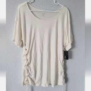 ANA Womens Top Sz M  Pristine Ivory T Pullover Lace Up Top.